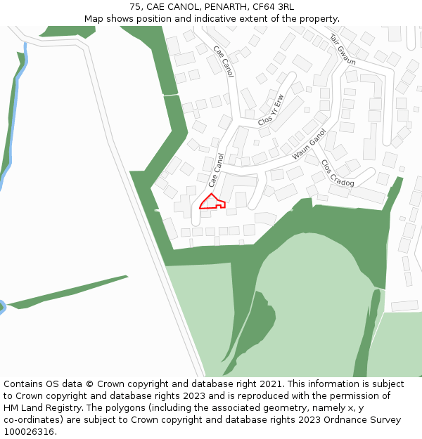 75, CAE CANOL, PENARTH, CF64 3RL: Location map and indicative extent of plot