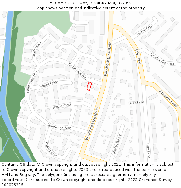 75, CAMBRIDGE WAY, BIRMINGHAM, B27 6SG: Location map and indicative extent of plot