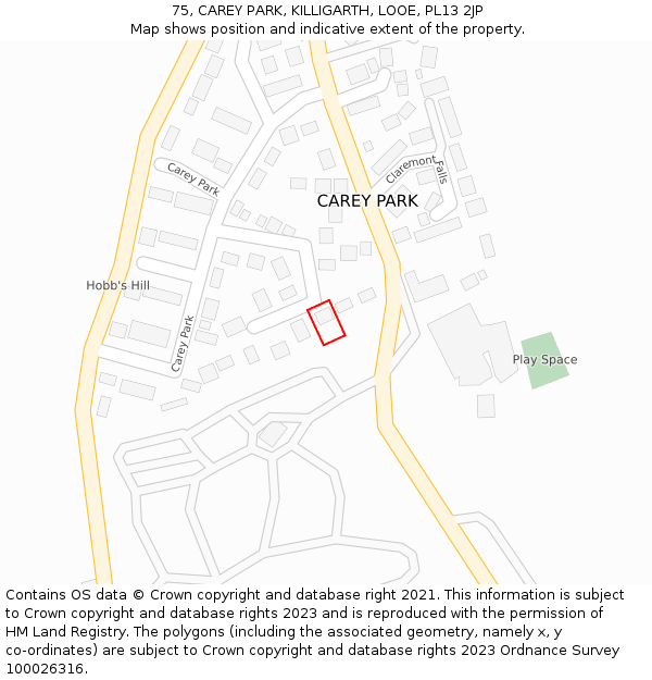 75, CAREY PARK, KILLIGARTH, LOOE, PL13 2JP: Location map and indicative extent of plot