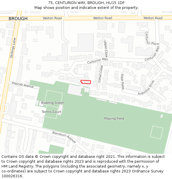 75, CENTURION WAY, BROUGH, HU15 1DF: Location map and indicative extent of plot