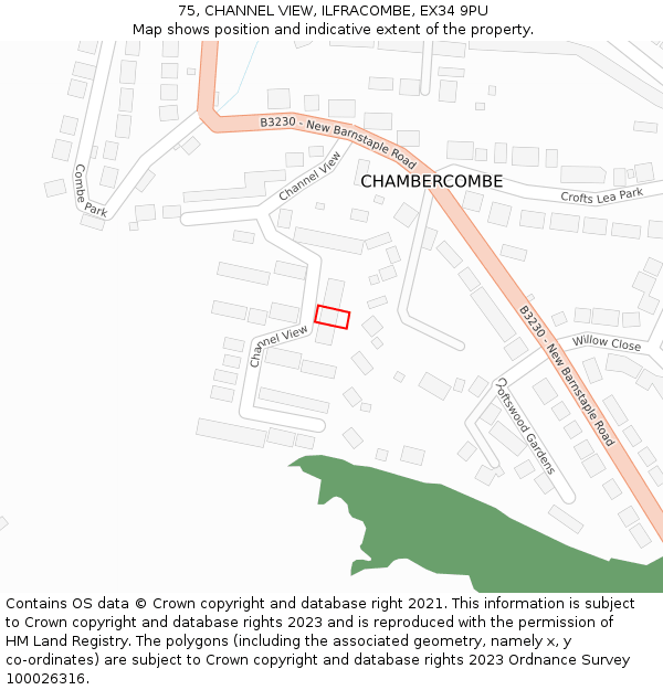 75, CHANNEL VIEW, ILFRACOMBE, EX34 9PU: Location map and indicative extent of plot