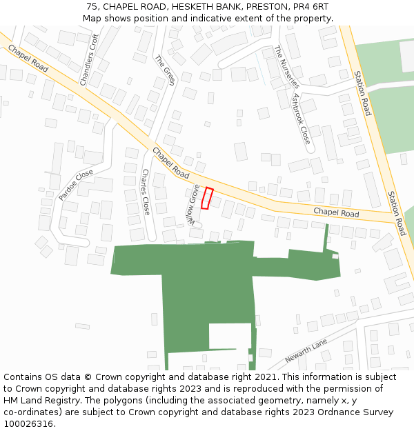 75, CHAPEL ROAD, HESKETH BANK, PRESTON, PR4 6RT: Location map and indicative extent of plot