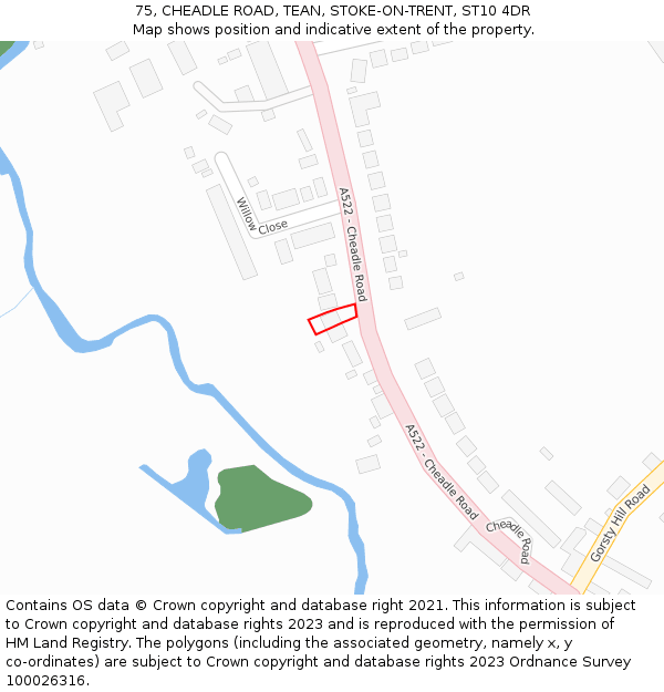 75, CHEADLE ROAD, TEAN, STOKE-ON-TRENT, ST10 4DR: Location map and indicative extent of plot