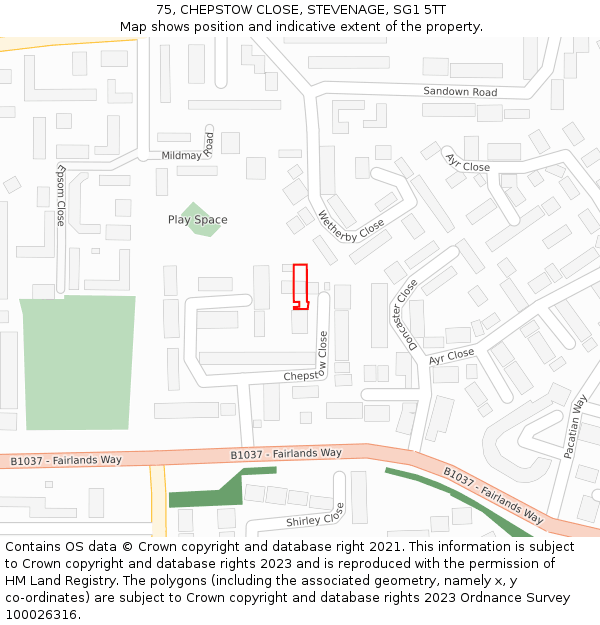 75, CHEPSTOW CLOSE, STEVENAGE, SG1 5TT: Location map and indicative extent of plot