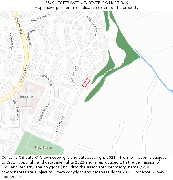 75, CHESTER AVENUE, BEVERLEY, HU17 8UX: Location map and indicative extent of plot