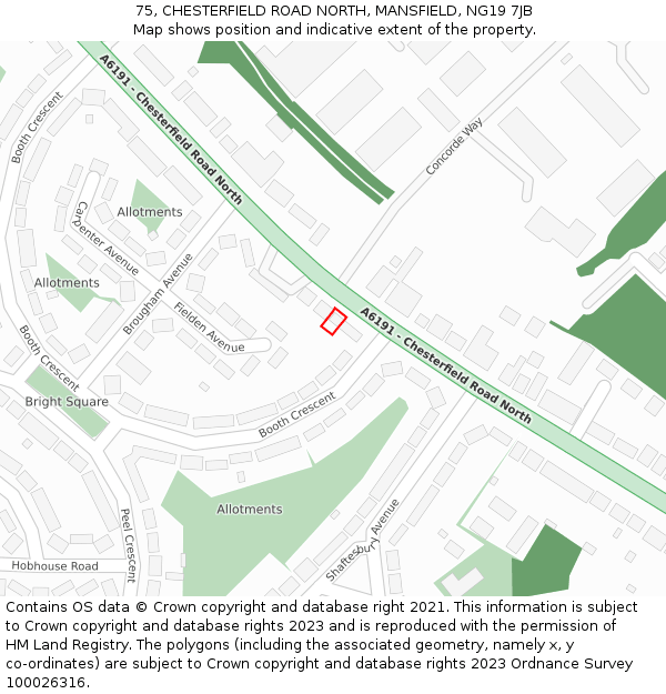 75, CHESTERFIELD ROAD NORTH, MANSFIELD, NG19 7JB: Location map and indicative extent of plot