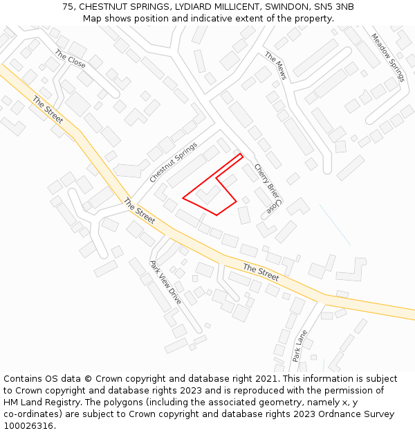 75, CHESTNUT SPRINGS, LYDIARD MILLICENT, SWINDON, SN5 3NB: Location map and indicative extent of plot