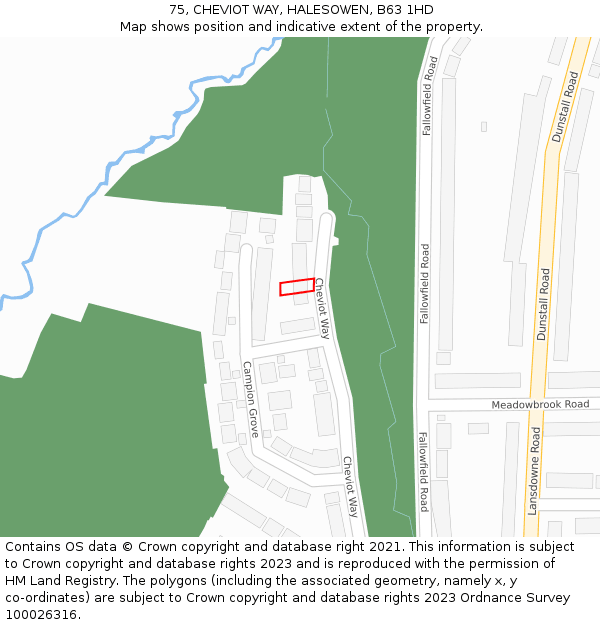 75, CHEVIOT WAY, HALESOWEN, B63 1HD: Location map and indicative extent of plot