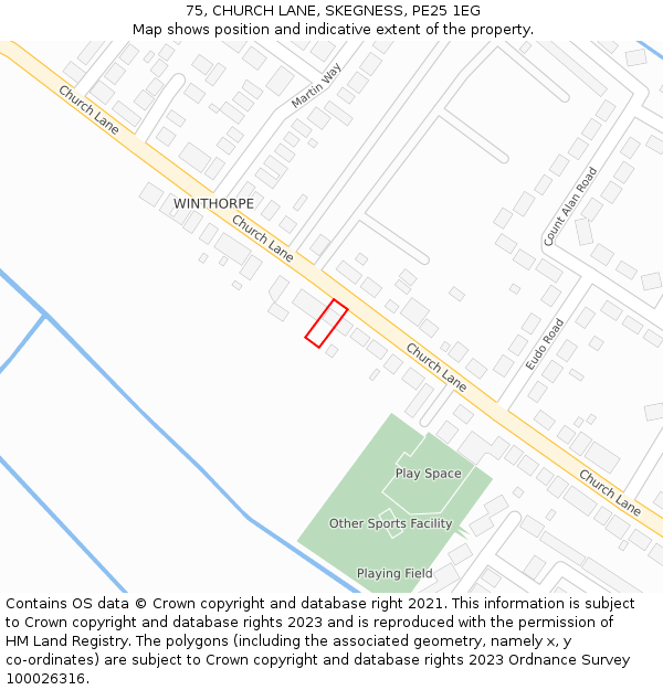 75, CHURCH LANE, SKEGNESS, PE25 1EG: Location map and indicative extent of plot