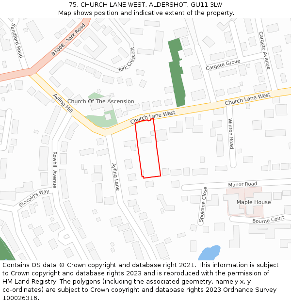 75, CHURCH LANE WEST, ALDERSHOT, GU11 3LW: Location map and indicative extent of plot