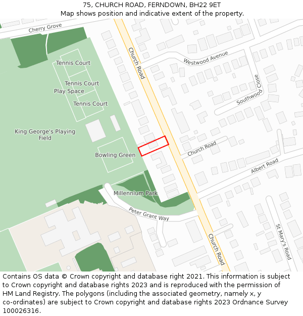 75, CHURCH ROAD, FERNDOWN, BH22 9ET: Location map and indicative extent of plot