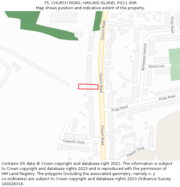 75, CHURCH ROAD, HAYLING ISLAND, PO11 0NR: Location map and indicative extent of plot