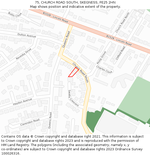 75, CHURCH ROAD SOUTH, SKEGNESS, PE25 2HN: Location map and indicative extent of plot
