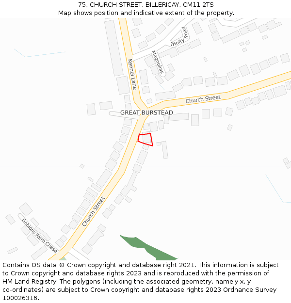 75, CHURCH STREET, BILLERICAY, CM11 2TS: Location map and indicative extent of plot