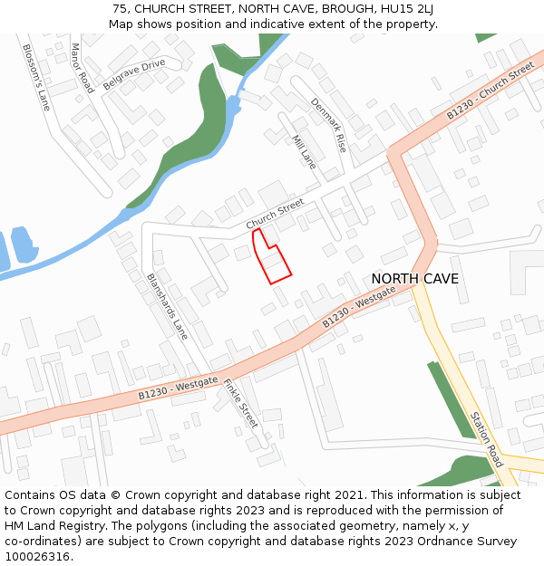 75, CHURCH STREET, NORTH CAVE, BROUGH, HU15 2LJ: Location map and indicative extent of plot