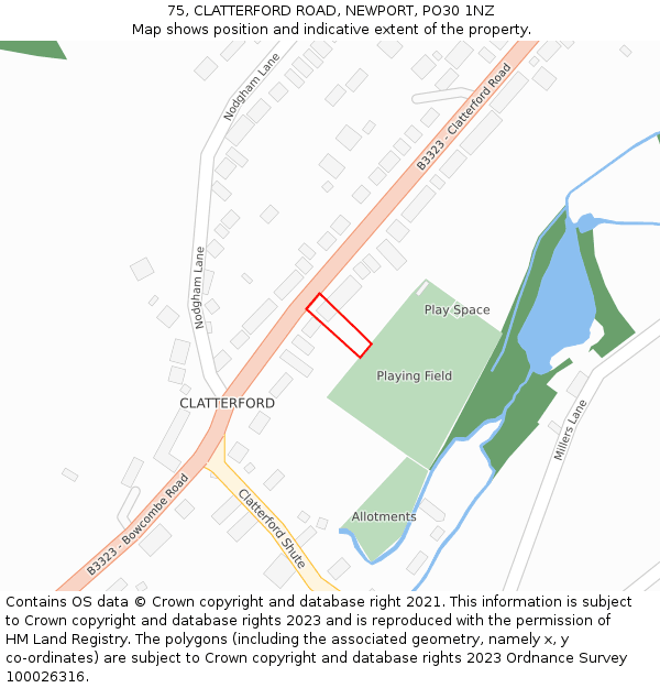 75, CLATTERFORD ROAD, NEWPORT, PO30 1NZ: Location map and indicative extent of plot