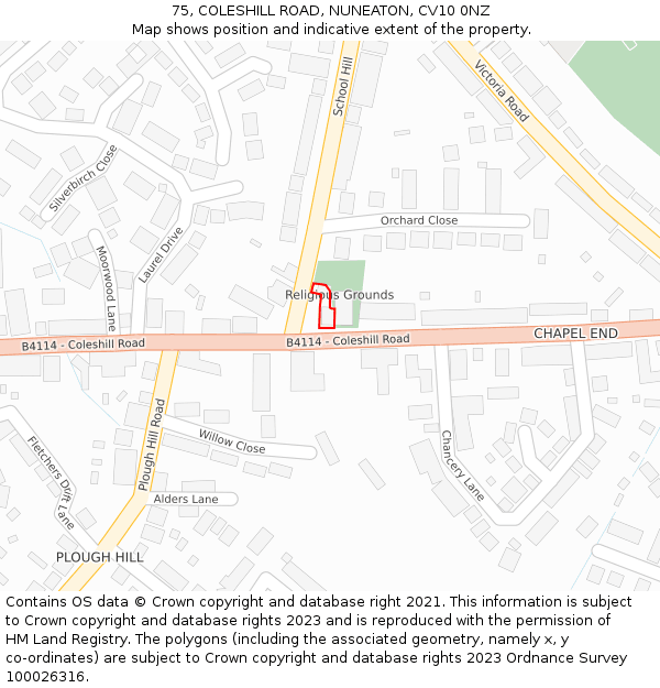 75, COLESHILL ROAD, NUNEATON, CV10 0NZ: Location map and indicative extent of plot