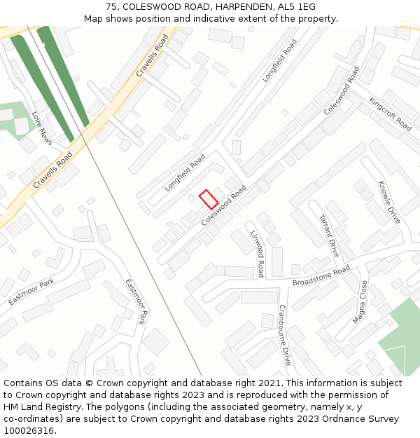 75, COLESWOOD ROAD, HARPENDEN, AL5 1EG: Location map and indicative extent of plot