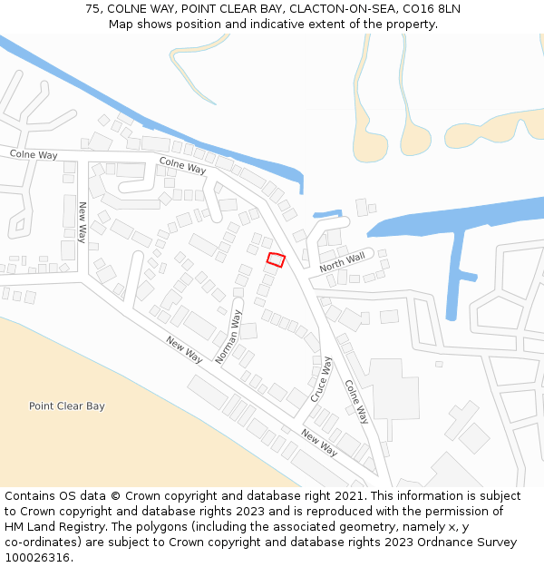 75, COLNE WAY, POINT CLEAR BAY, CLACTON-ON-SEA, CO16 8LN: Location map and indicative extent of plot