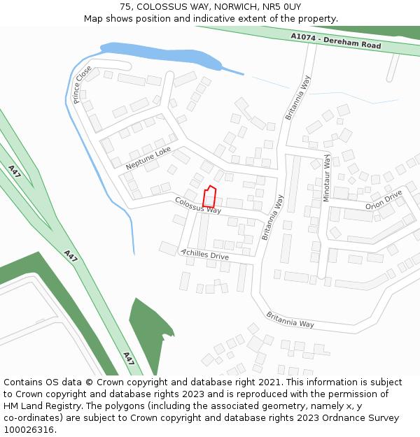75, COLOSSUS WAY, NORWICH, NR5 0UY: Location map and indicative extent of plot