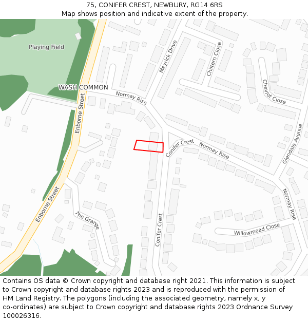 75, CONIFER CREST, NEWBURY, RG14 6RS: Location map and indicative extent of plot
