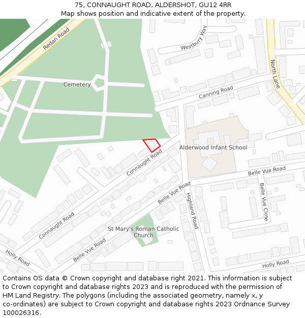 75, CONNAUGHT ROAD, ALDERSHOT, GU12 4RR: Location map and indicative extent of plot