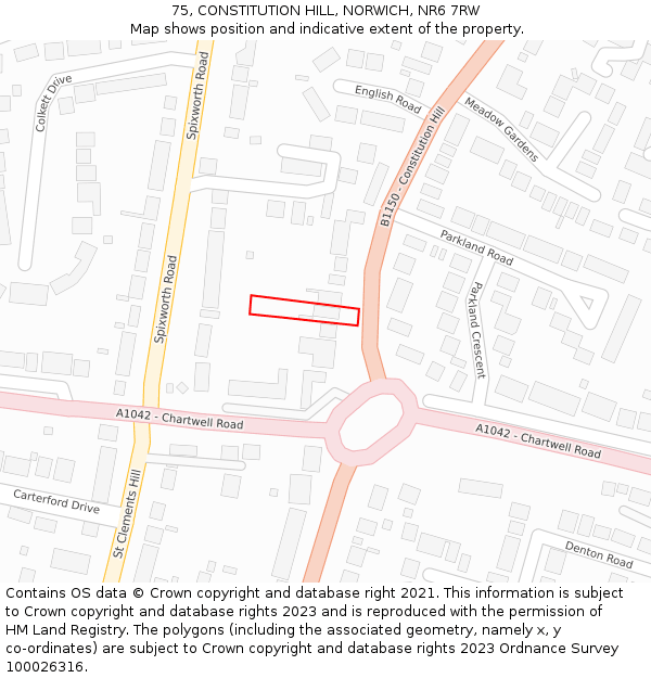 75, CONSTITUTION HILL, NORWICH, NR6 7RW: Location map and indicative extent of plot