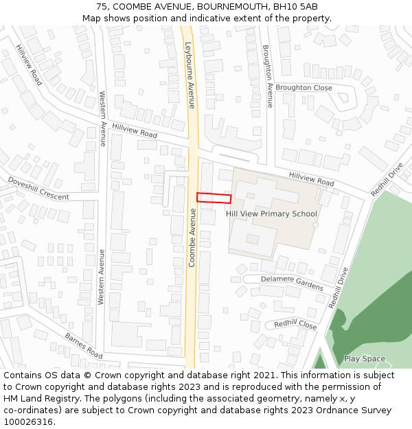 75, COOMBE AVENUE, BOURNEMOUTH, BH10 5AB: Location map and indicative extent of plot