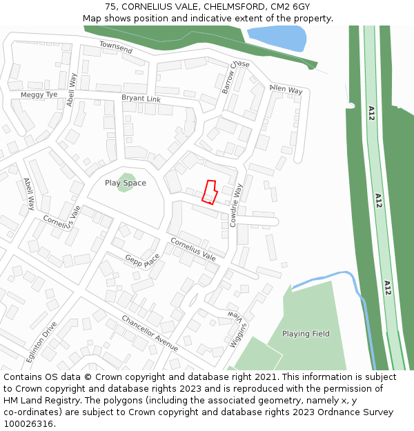 75, CORNELIUS VALE, CHELMSFORD, CM2 6GY: Location map and indicative extent of plot