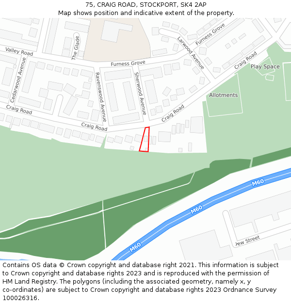 75, CRAIG ROAD, STOCKPORT, SK4 2AP: Location map and indicative extent of plot