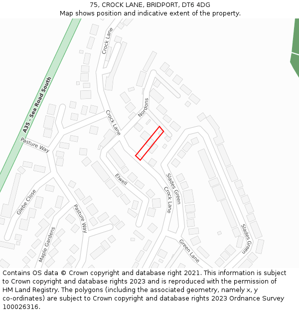 75, CROCK LANE, BRIDPORT, DT6 4DG: Location map and indicative extent of plot