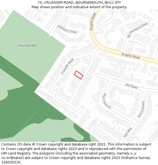 75, CRUSADER ROAD, BOURNEMOUTH, BH11 9TY: Location map and indicative extent of plot