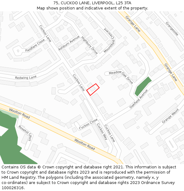 75, CUCKOO LANE, LIVERPOOL, L25 3TA: Location map and indicative extent of plot