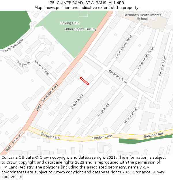 75, CULVER ROAD, ST ALBANS, AL1 4EB: Location map and indicative extent of plot