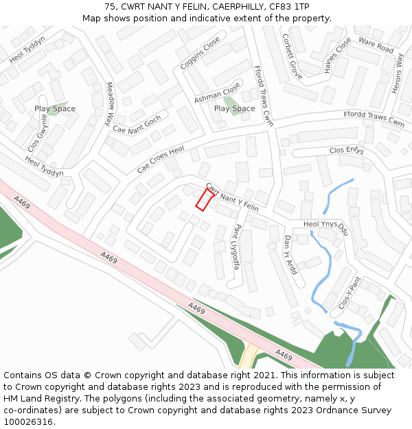 75, CWRT NANT Y FELIN, CAERPHILLY, CF83 1TP: Location map and indicative extent of plot