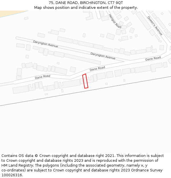 75, DANE ROAD, BIRCHINGTON, CT7 9QT: Location map and indicative extent of plot