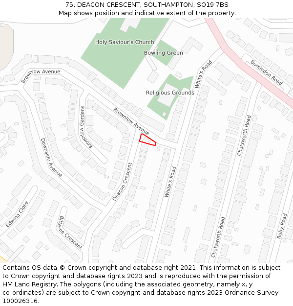 75, DEACON CRESCENT, SOUTHAMPTON, SO19 7BS: Location map and indicative extent of plot