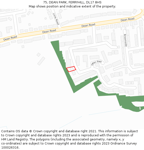 75, DEAN PARK, FERRYHILL, DL17 8HS: Location map and indicative extent of plot