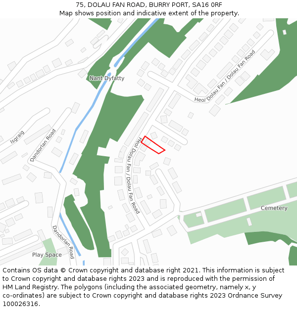 75, DOLAU FAN ROAD, BURRY PORT, SA16 0RF: Location map and indicative extent of plot