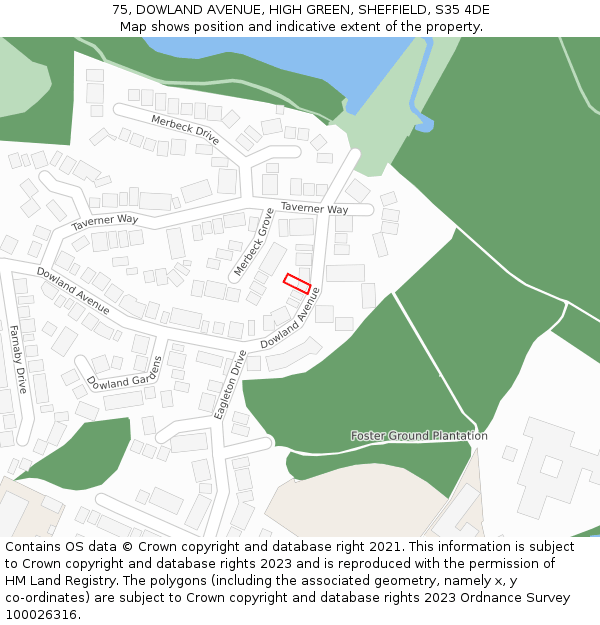 75, DOWLAND AVENUE, HIGH GREEN, SHEFFIELD, S35 4DE: Location map and indicative extent of plot