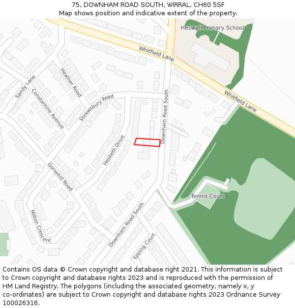 75, DOWNHAM ROAD SOUTH, WIRRAL, CH60 5SF: Location map and indicative extent of plot