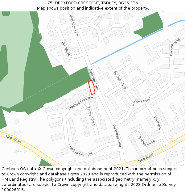 75, DROXFORD CRESCENT, TADLEY, RG26 3BA: Location map and indicative extent of plot