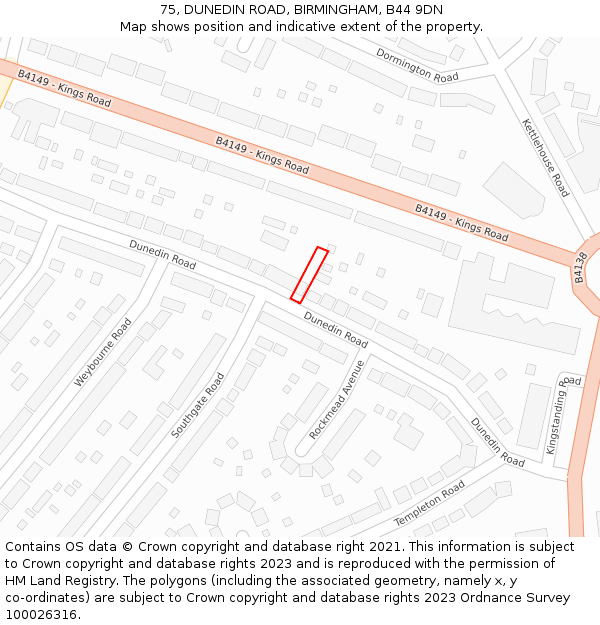 75, DUNEDIN ROAD, BIRMINGHAM, B44 9DN: Location map and indicative extent of plot