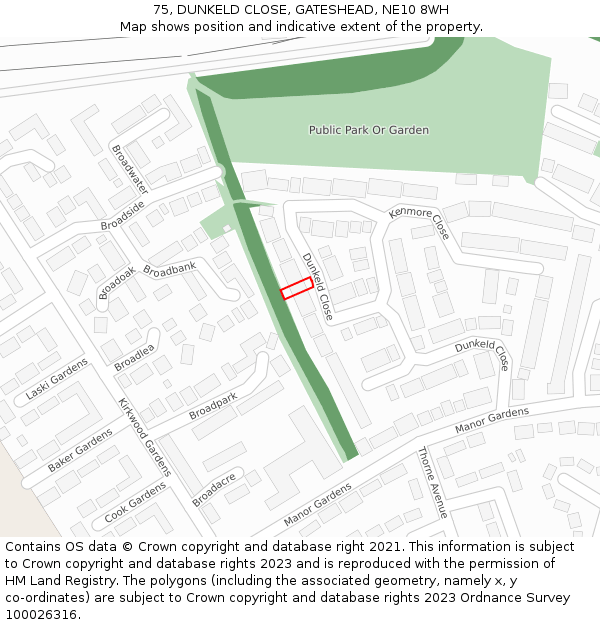 75, DUNKELD CLOSE, GATESHEAD, NE10 8WH: Location map and indicative extent of plot