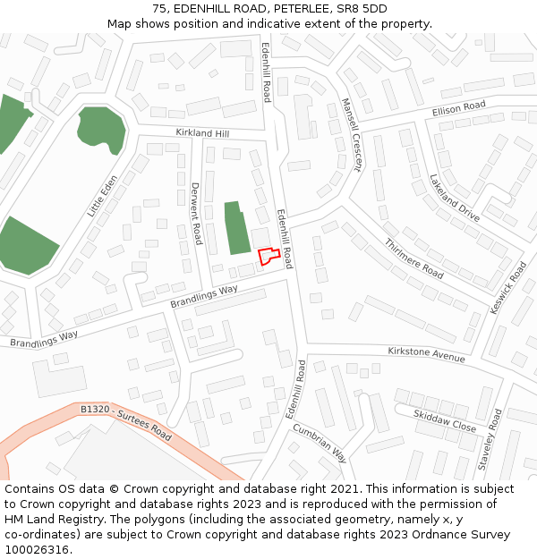 75, EDENHILL ROAD, PETERLEE, SR8 5DD: Location map and indicative extent of plot