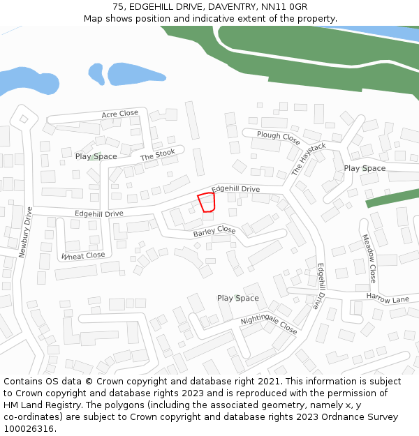 75, EDGEHILL DRIVE, DAVENTRY, NN11 0GR: Location map and indicative extent of plot