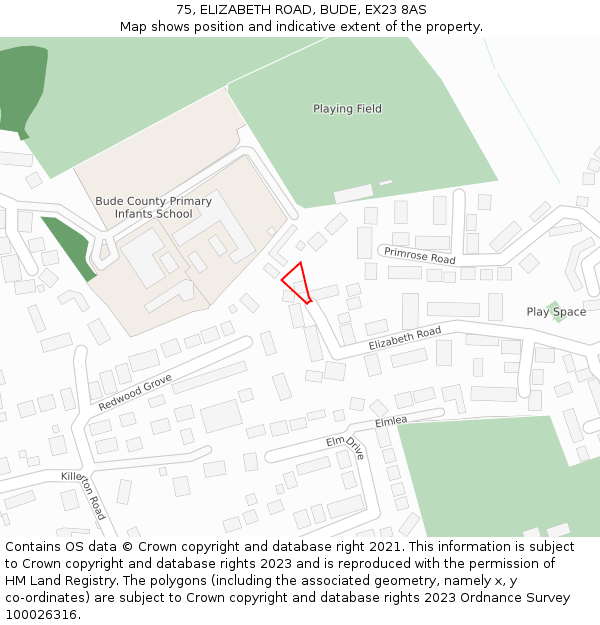 75, ELIZABETH ROAD, BUDE, EX23 8AS: Location map and indicative extent of plot