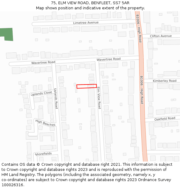 75, ELM VIEW ROAD, BENFLEET, SS7 5AR: Location map and indicative extent of plot