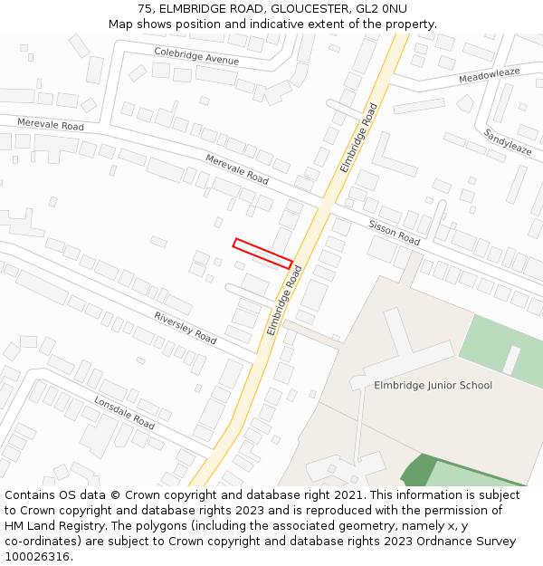 75, ELMBRIDGE ROAD, GLOUCESTER, GL2 0NU: Location map and indicative extent of plot