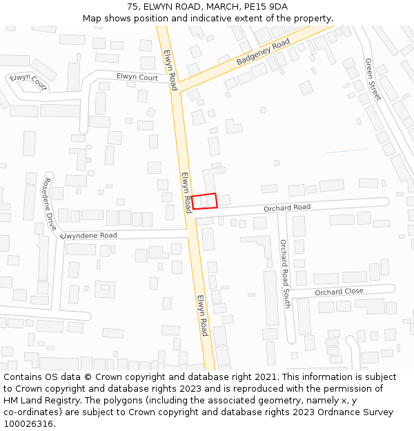 75, ELWYN ROAD, MARCH, PE15 9DA: Location map and indicative extent of plot